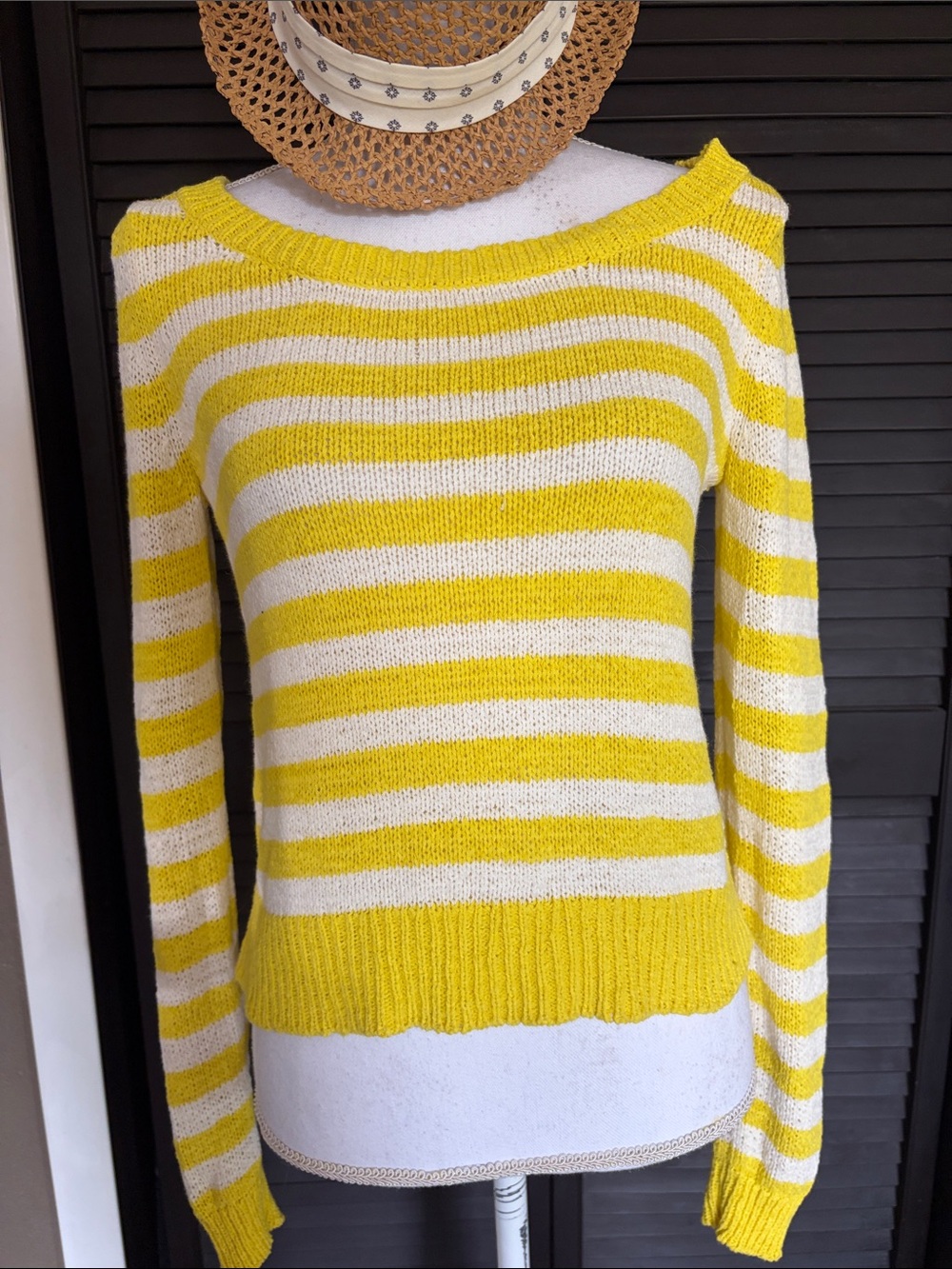 American Eagle Outfitters Yellow and White Striped Off-the-Shoulder Sweater